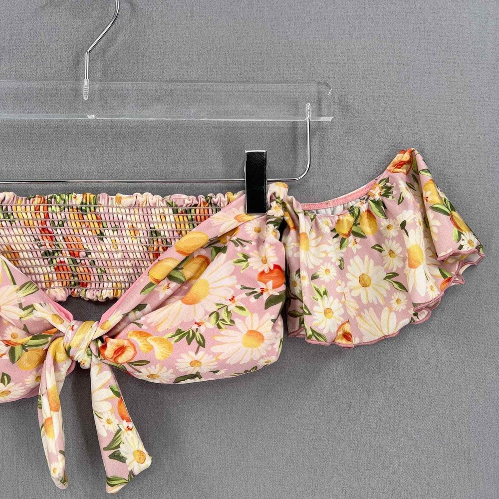 FARM RIO Tangerine Dream Flutter Sleeve Bikini Top Medium Pink Floral Ruffle - Picture 5 of 13